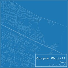 Blueprint US city map of Corpus Christi, Texas.
