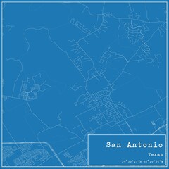 Blueprint US city map of San Antonio, Texas.