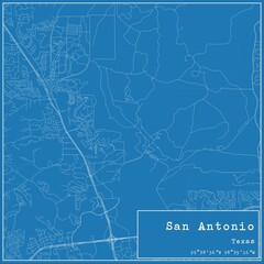Blueprint US city map of San Antonio, Texas.