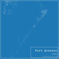 Blueprint US city map of Port Aransas, Texas.