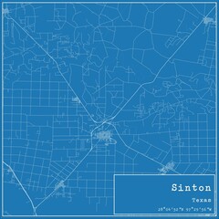 Blueprint US city map of Sinton, Texas.
