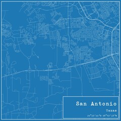 Blueprint US city map of San Antonio, Texas.