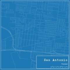 Blueprint US city map of San Antonio, Texas.