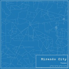 Blueprint US city map of Mirando City, Texas.