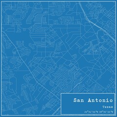 Blueprint US city map of San Antonio, Texas.