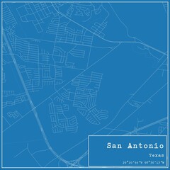 Blueprint US city map of San Antonio, Texas.