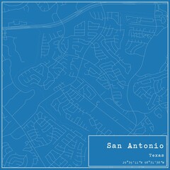 Blueprint US city map of San Antonio, Texas.