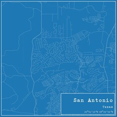 Blueprint US city map of San Antonio, Texas.