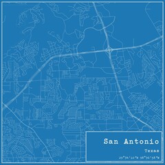 Blueprint US city map of San Antonio, Texas.