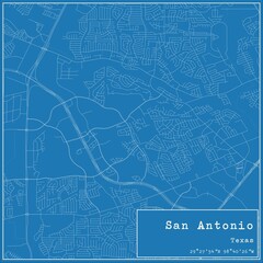 Blueprint US city map of San Antonio, Texas.