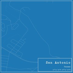 Blueprint US city map of San Antonio, Texas.