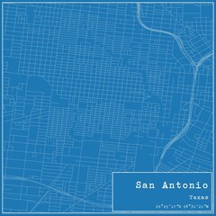 Blueprint US city map of San Antonio, Texas.