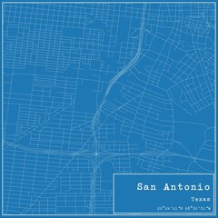 Blueprint US city map of San Antonio, Texas.