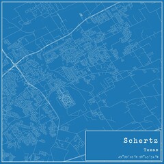 Blueprint US city map of Schertz, Texas.