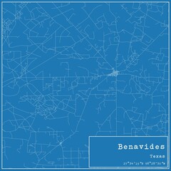 Blueprint US city map of Benavides, Texas.