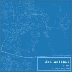 Blueprint US city map of San Antonio, Texas.