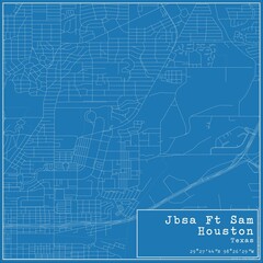 Blueprint US city map of Jbsa Ft Sam Houston, Texas.