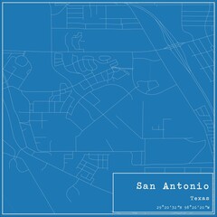 Blueprint US city map of San Antonio, Texas.