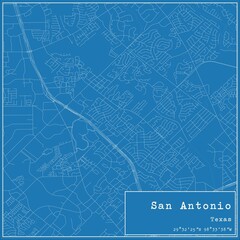 Blueprint US city map of San Antonio, Texas.