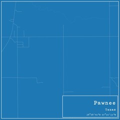 Blueprint US city map of Pawnee, Texas.