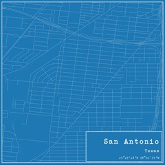 Blueprint US city map of San Antonio, Texas.