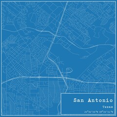 Blueprint US city map of San Antonio, Texas.