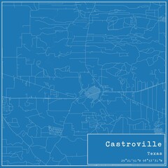 Blueprint US city map of Castroville, Texas.