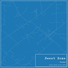 Blueprint US city map of Sweet Home, Texas.