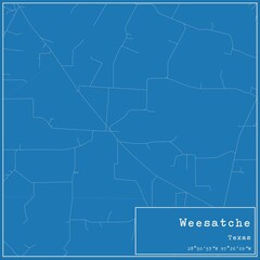 Blueprint US city map of Weesatche, Texas.