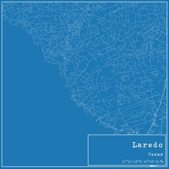 Blueprint US city map of Laredo, Texas.