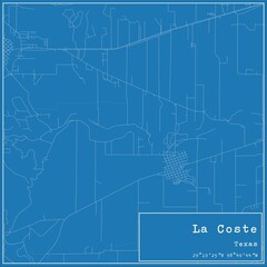 Blueprint US city map of La Coste, Texas.