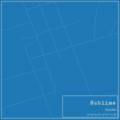 Blueprint US city map of Sublime, Texas.