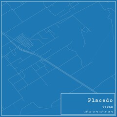 Blueprint US city map of Placedo, Texas.