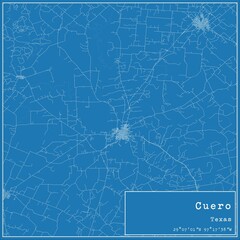 Blueprint US city map of Cuero, Texas.