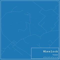 Blueprint US city map of Wheelock, Texas.