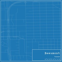 Blueprint US city map of Beaumont, Texas.