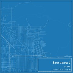 Blueprint US city map of Beaumont, Texas.