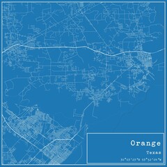 Blueprint US city map of Orange, Texas.