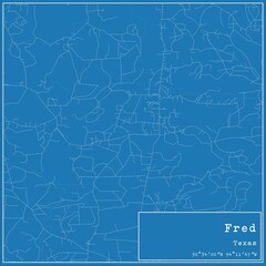 Blueprint US city map of Fred, Texas.