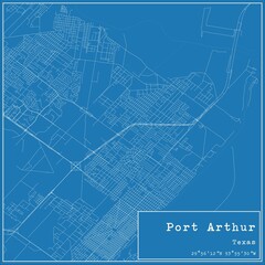 Blueprint US city map of Port Arthur, Texas.