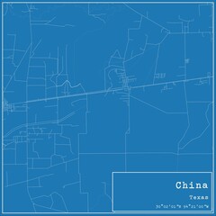 Blueprint US city map of China, Texas.