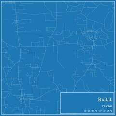 Blueprint US city map of Hull, Texas.