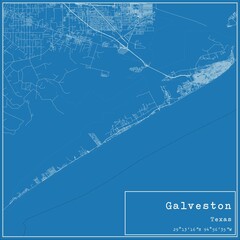 Blueprint US city map of Galveston, Texas.