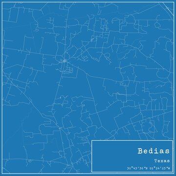 Blueprint US city map of Bedias, Texas.
