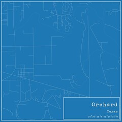 Fototapeta premium Blueprint US city map of Orchard, Texas.