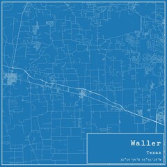 Blueprint US city map of Waller, Texas.