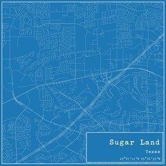 Blueprint US city map of Sugar Land, Texas.