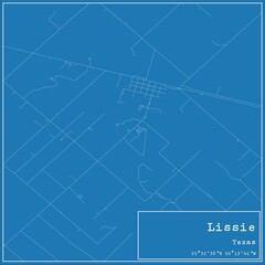 Blueprint US city map of Lissie, Texas.
