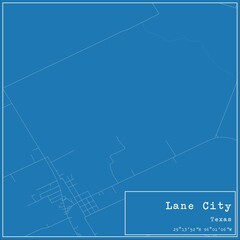 Blueprint US city map of Lane City, Texas.