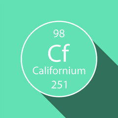 Californium symbol with long shadow design. Chemical element of the periodic table. Vector illustration.
